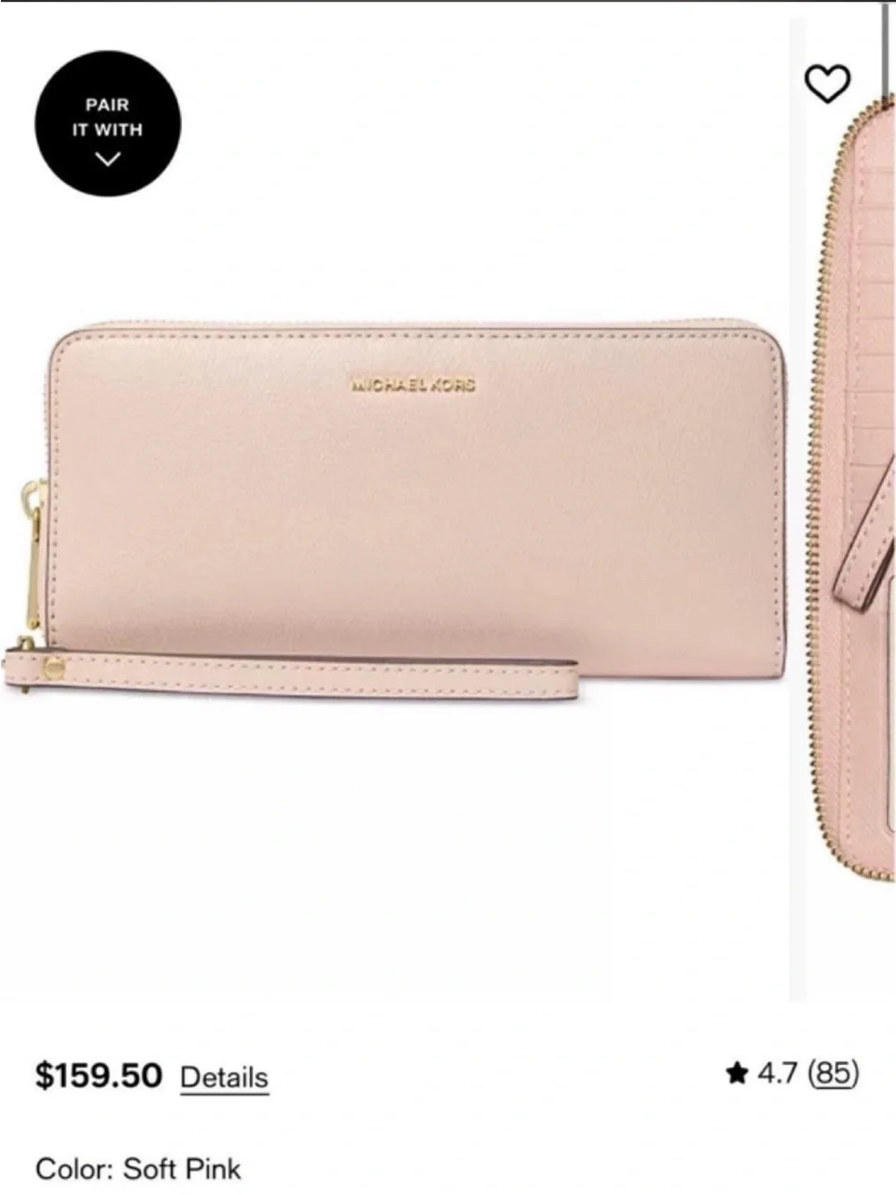 Michael Kors Light Pink Zip-Around Leather Wallet